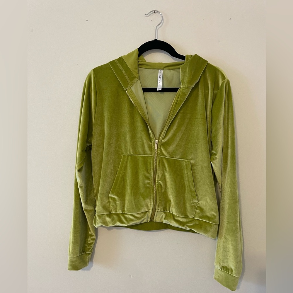 Fabletics Green Velour Zip up Hoodie, Size M